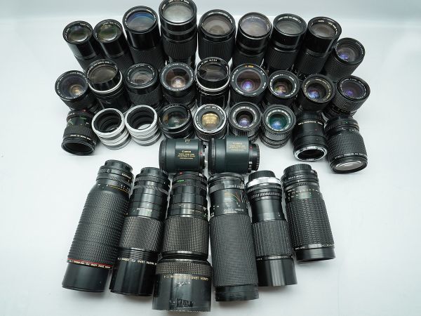 ★キヤノン 純正MFレンズなど★LENS FD/AC/Kenko/TAMRON/SIGMA/COSINA/ 等 計:35点まとめ【ジャンク品】29227_この写真にあるものが全て