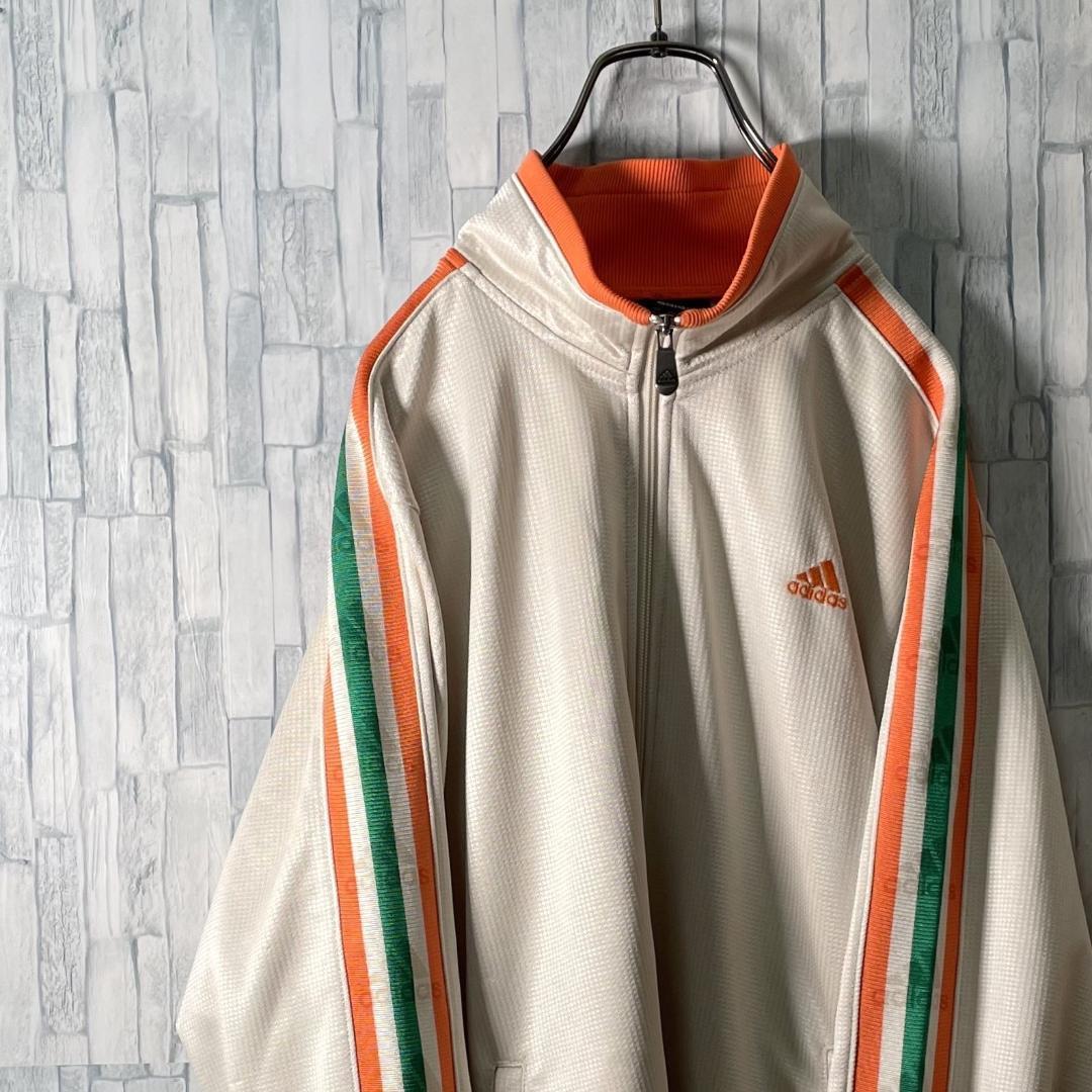 希少カラー】adidas トラックジャケット ベージュ 刺繍ロゴ 緑橙 希少カラー】adidas トラックジャケット ベージュ 刺繍ロゴ 緑橙