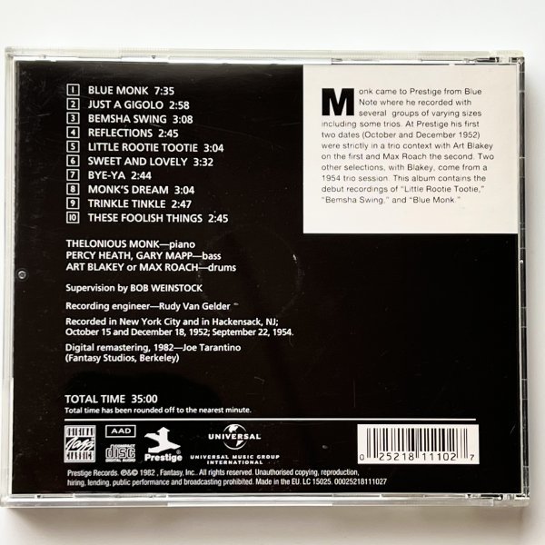 Thelonious Monk Trio　★ CD　　セロニアス・モンク・トリオ_画像3