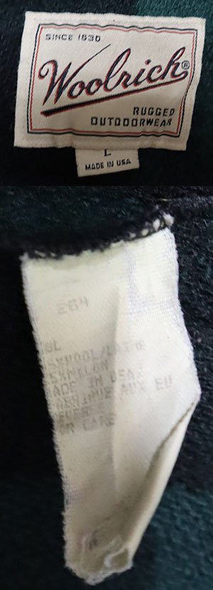 WJ57ウールリッチWOOLRICHアメリカ古着アメリカ製ウールジャケット90’Sビンテージ緑系ｘ黒系チェックLビッグサイズ/マッキーノ／アウトド_画像9