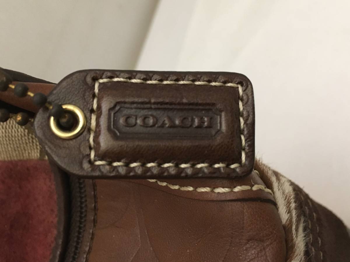 ■COACH コーチ パッチワーク ミニハンドバッグ 幅約19cm ワンハンドル レザースエード マルチカラー ポーチ 難あり 型番不明■_画像5