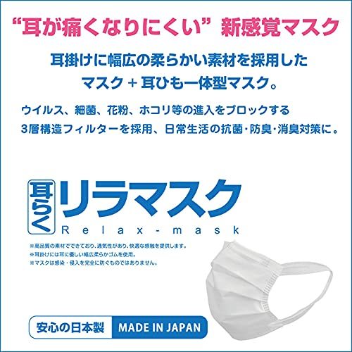 耳らくリラマスク 100枚 サージカルマスク 日本製 普通サイズ 50枚×2箱 不織布 マスク 三層構造 使い捨て 耳が_画像2
