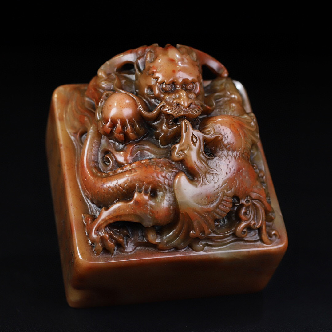 館蔵珍品 寿山石 芙蓉石 細密彫 龍鳳鈕印章』置物 賞物 貴重物品 館蔵珍品 寿山石 芙蓉石 細密彫 龍鳳鈕印章』置物 賞物 貴重物品