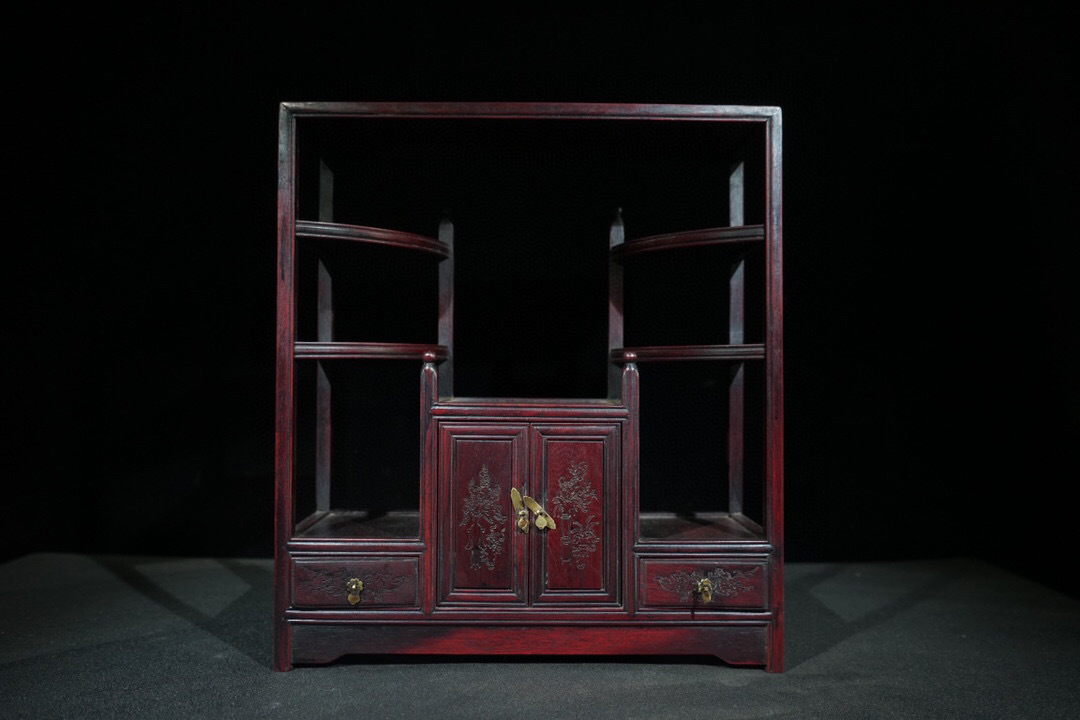『館蔵珍品 紅酸枝木製 細密彫 書櫃』置物 賞物 貴重物品 収蔵品 中国古美術