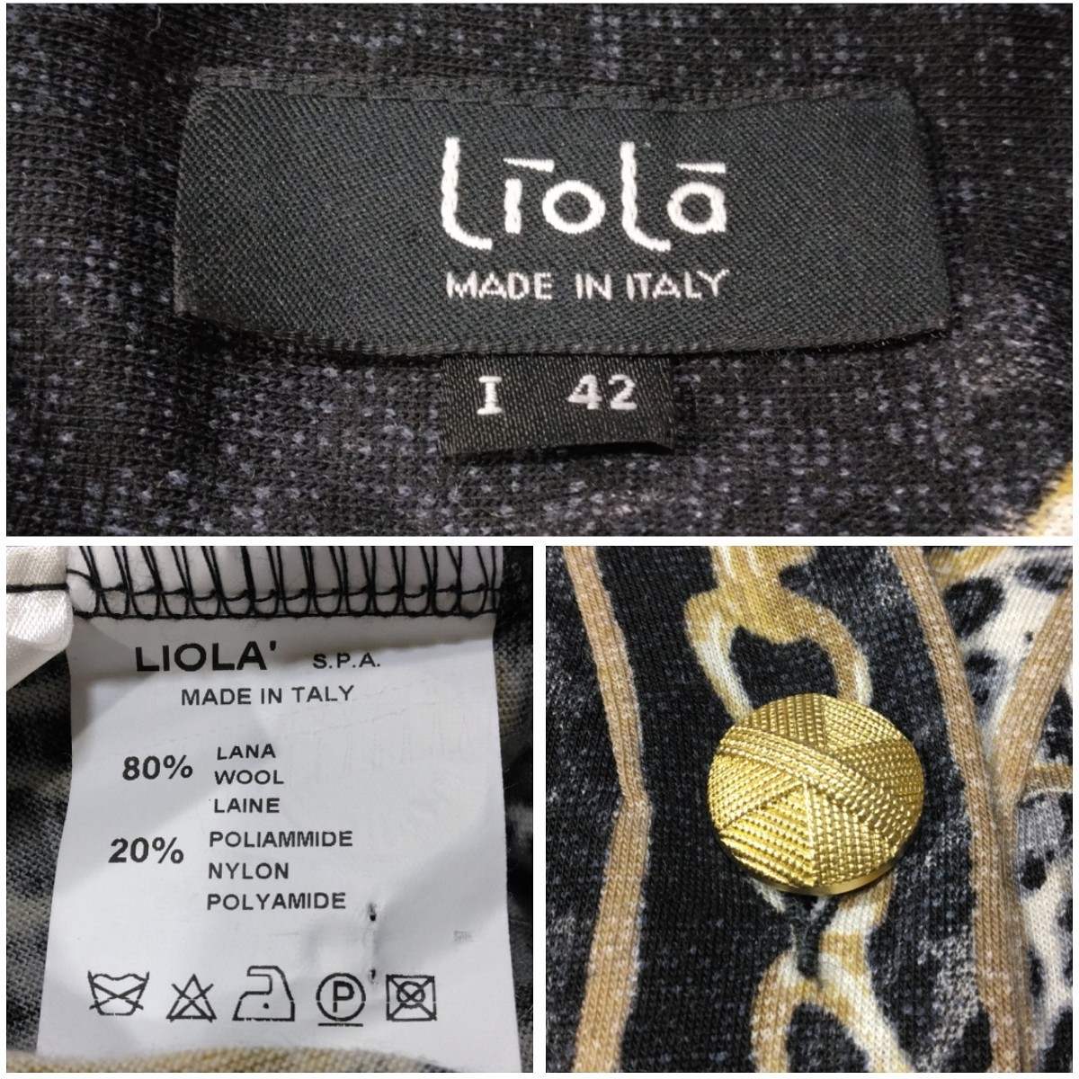 363 【LIOLA】 リオラ イタリア製 金ボタン レオパード 総柄 363 【LIOLA】 リオラ イタリア製 金ボタン レオパード 総柄