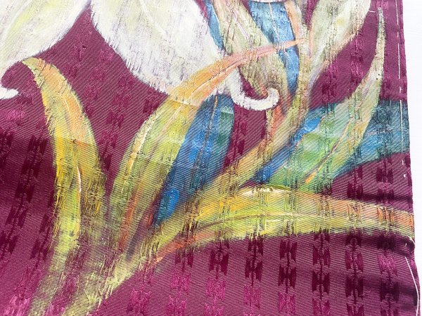 KIRUKIRU 着用可 アンティーク 名古屋帯 正絹 紫地に大柄の白百合 花柄 レトロ 大正ロマン しつけ付き 着物 着付け 和装 カジュアル_画像7