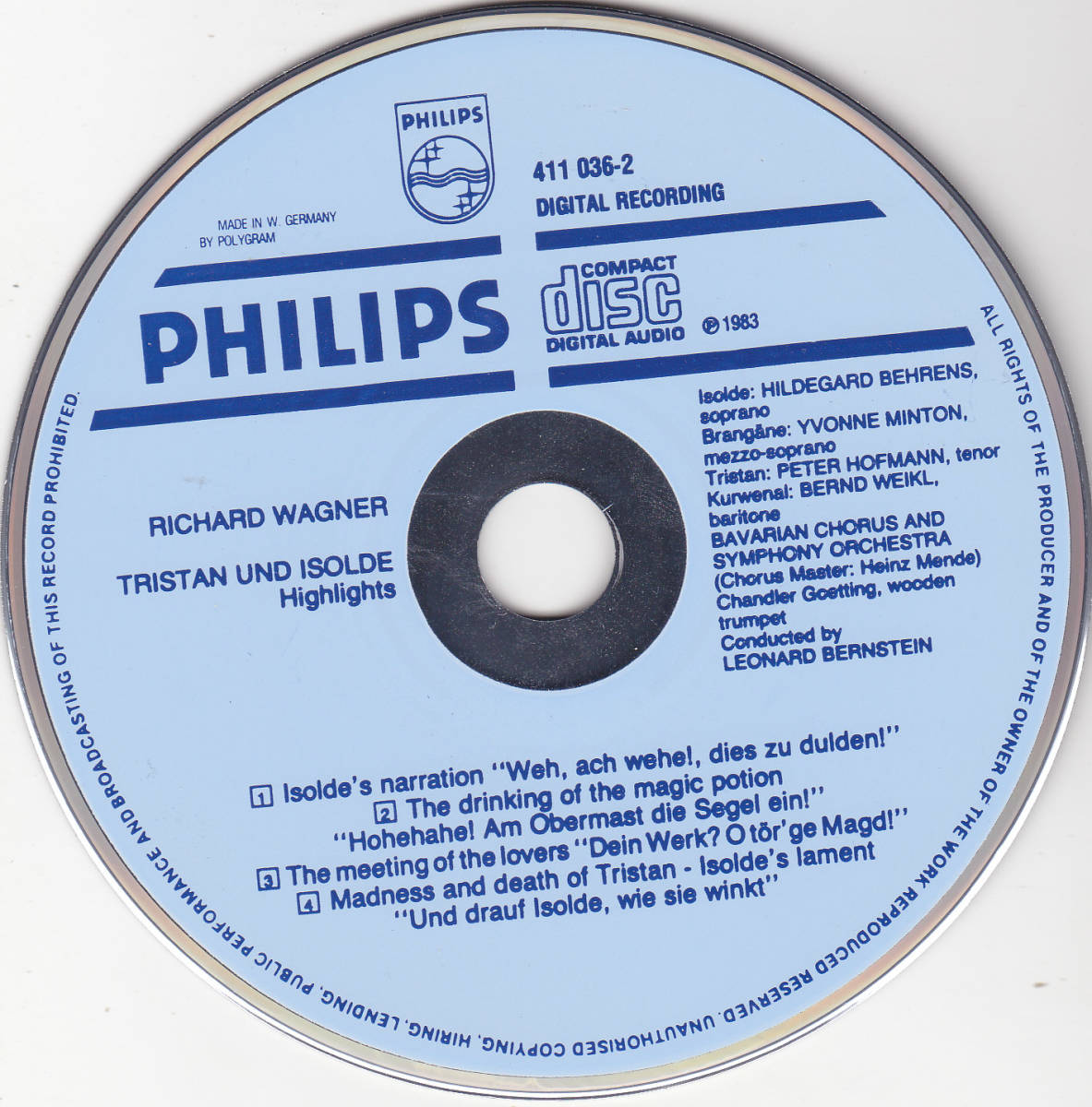 CD バーンスタイン / ワーグナー : トリスタンとイゾルデ ハイライト - 西独盤 PHILIPS 初期 青盤 411 036-2_画像3