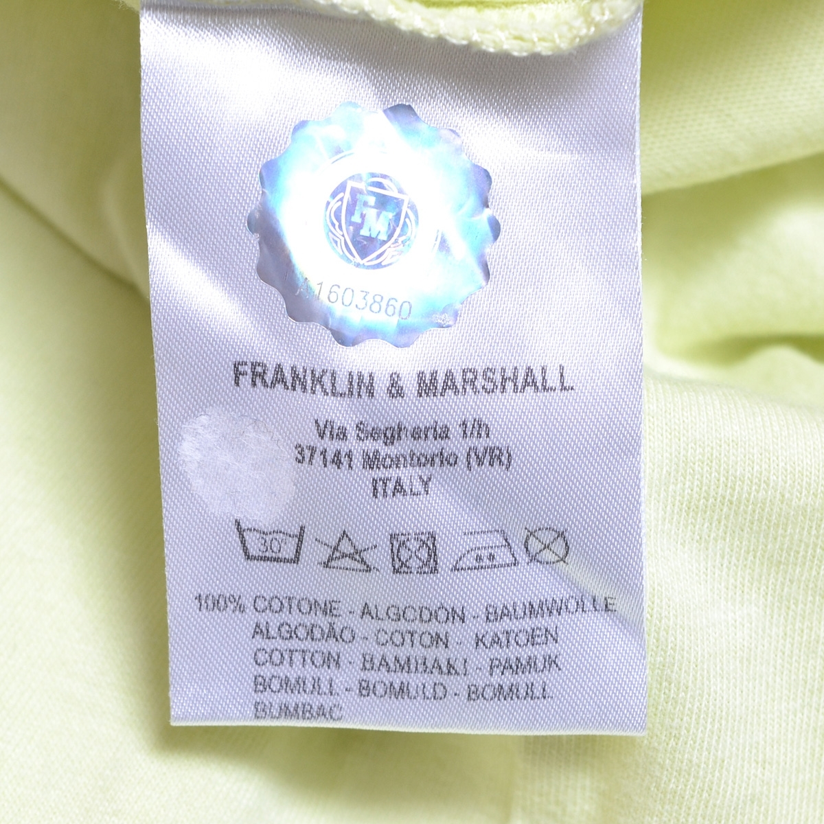 〇491246 FRANKLIN&MARSHALL フランクリン&マーシャル ◯半袖Tシャツ アーチロゴ トップス サイズXS メンズ ライトグリーンの画像6