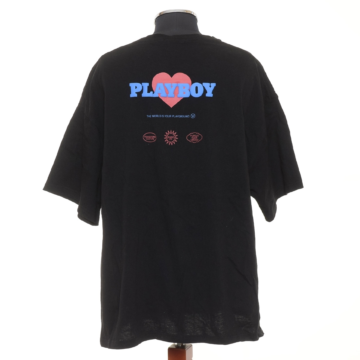 〇492960 PLAYBOY プレイボーイ ◯半袖Tシャツ ロゴ刺繍バック立体プリント PB23053PL サイズL メンズ ブラック_画像4