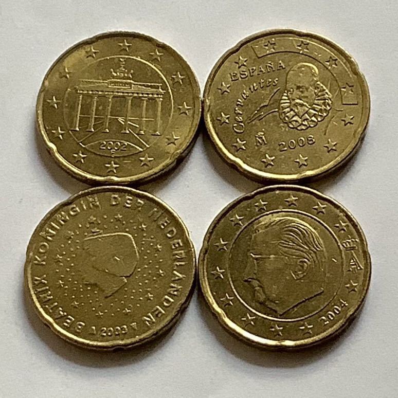【希少品セール】ユーロコイン 20セント硬貨 ドイツ スペイン オランダ ベルギー 各1枚ずつ 4枚 まとめて_画像1