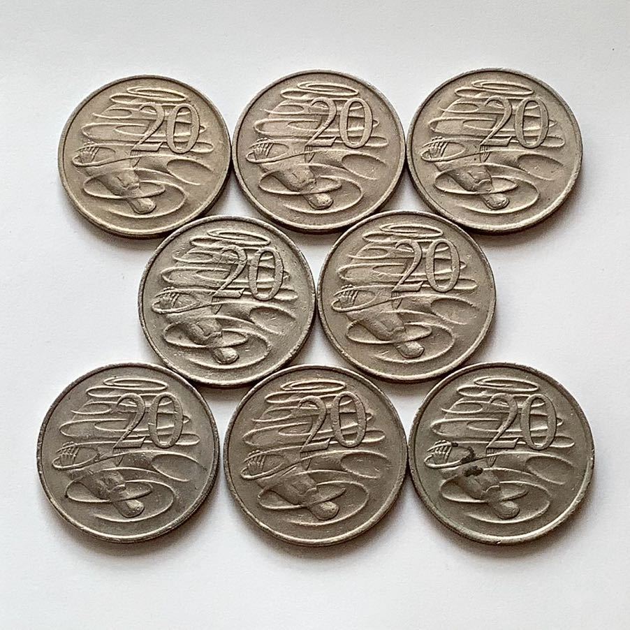 【希少品セール】オーストラリア エリザベス女王肖像デザイン 20セント硬貨 1974年〜1981年 各1枚ずつ 8枚まとめて_画像2