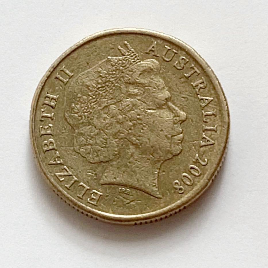 【希少品セール】オーストラリア エリザベス女王肖像デザイン 1ドル硬貨 2008年 1枚_画像1