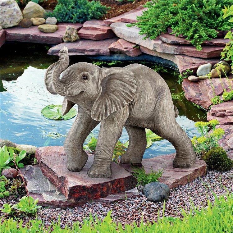 アフリカのサバンナ 元気いっぱいの象ゾウのエシェ庭園彫像 ガーデン彫刻 玄関 芝生 パティオ 新築祝い贈り物 輸入品
