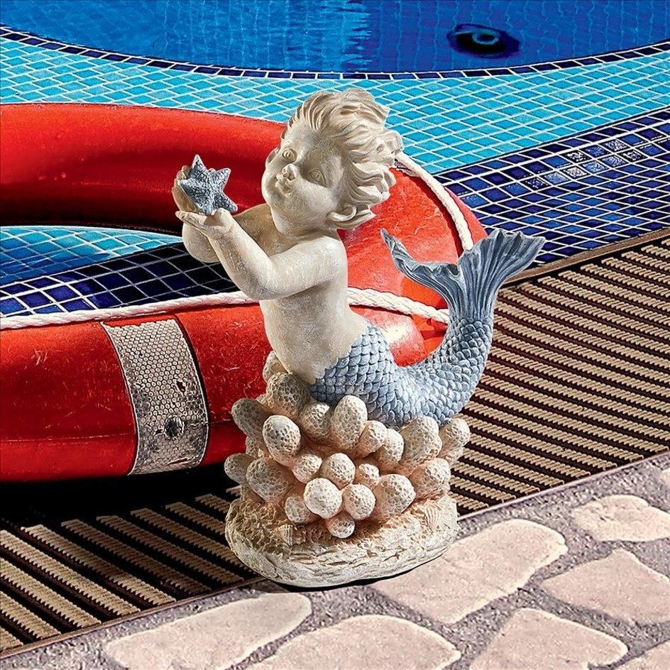 海からの贈り物 ヒトデを持った、男の子マーボ－イ人魚彫像 屋内外装飾 アート工芸置物 庭園 玄関 ピロティ 芝生 贈り物 輸入品