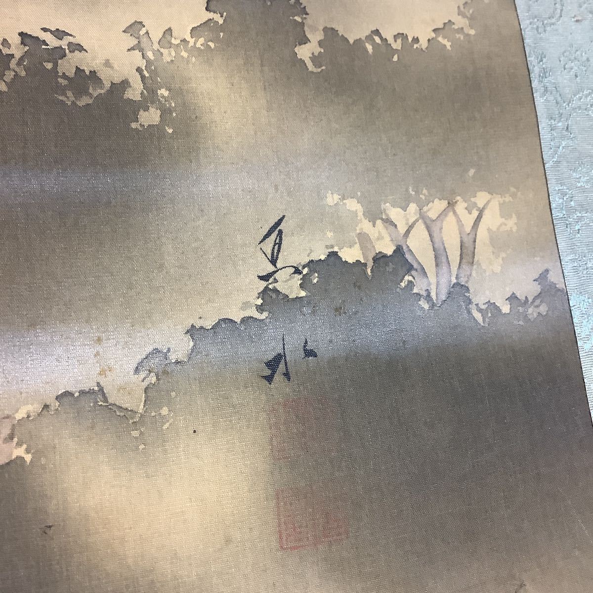 【売り切り!1円スタート!】④掛軸 !山!森!風景画!全長152cm!掛け軸!!骨董品!木箱付き!中古!