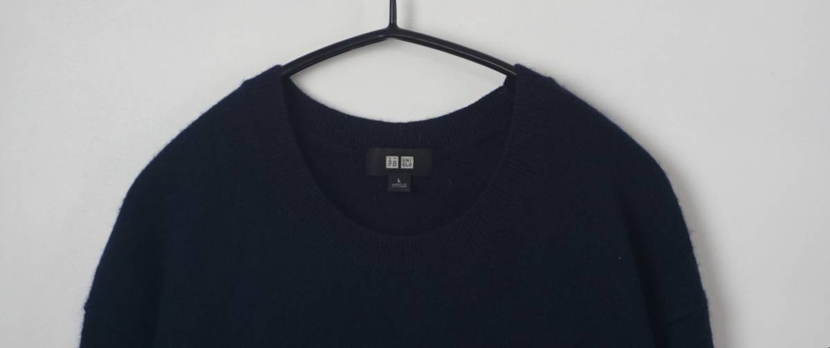 L475　ユニクロ　UNIQLO　カシミヤ100　クルーネック　メンズ　カシミヤセーター　ネイビー　サイズL　_画像2