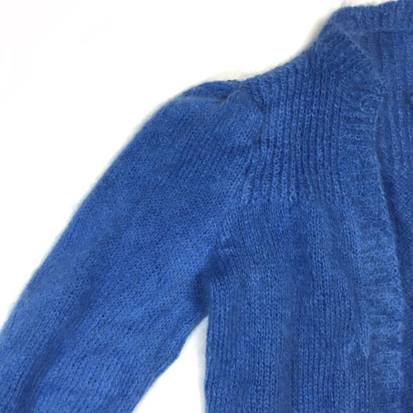 美品 モヘアカーディガン ボレロ ボタンレス ニット セーター ブルー 青 L カートコバーン ビンテージ ユーロ古着 80年代