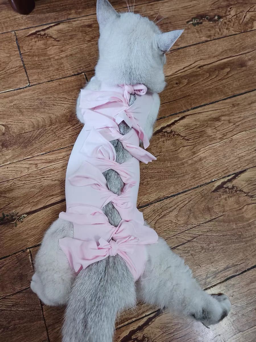 【M ピンク】猫犬　ねこ　術後服　エリザベスウェア　ペット　傷舐め防止 避妊手術/