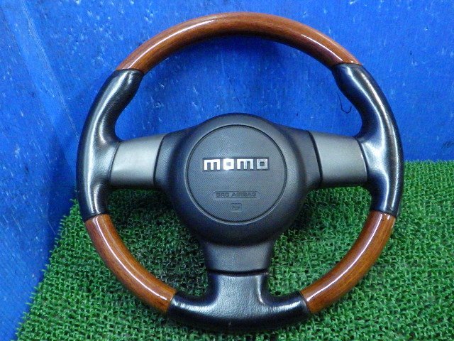 B】MOMO モモ ダイハツ純正OP オプション 革 レザー 木目 ウッドコンビ ステアリングホイール ハンドル L175S ムーヴカスタム L375S タント_画像1