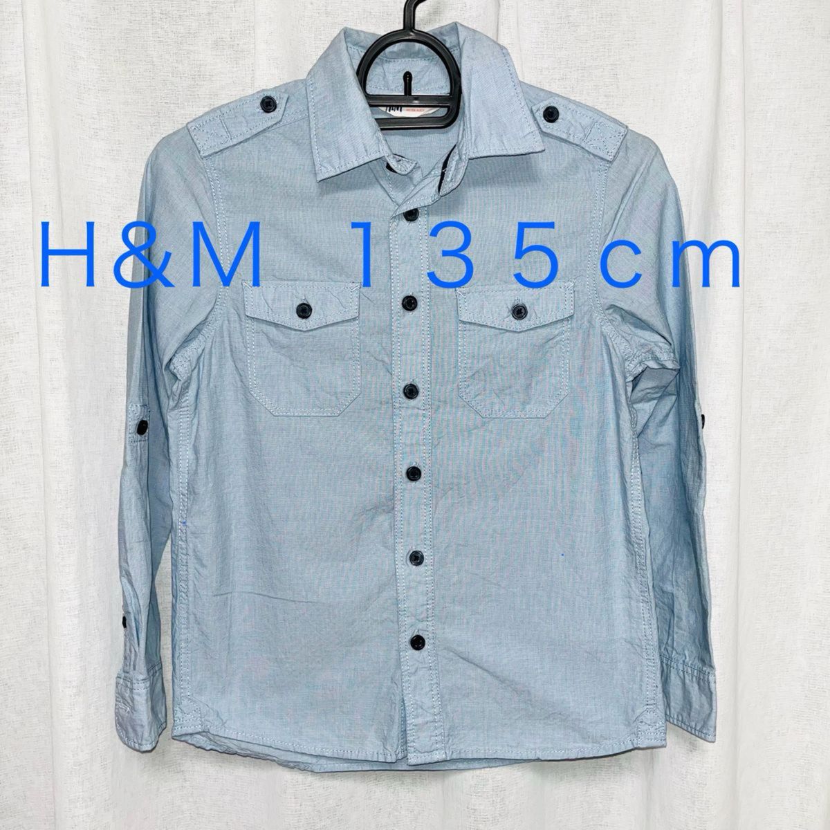 美品　H&M　エイチアンドエム   デニム風シャツ　長袖シャツ　135cm   8-9Y　ブルー系　キッズ　ジュニア　子供服