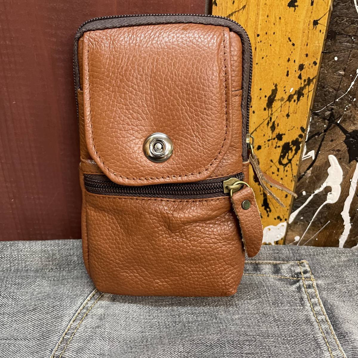  new goods original leather waist bag belt pouch mobile telephone smartphone bag iPhone cigarettes cigarettes outdoor case tea color Brown free shipping 