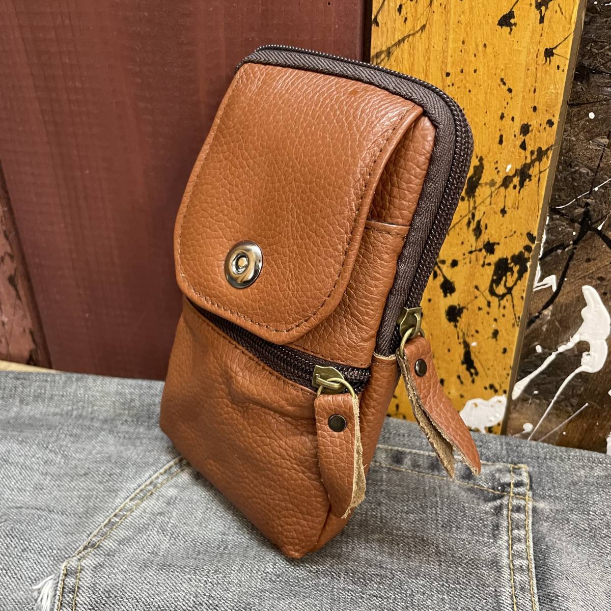  new goods original leather waist bag belt pouch mobile telephone smartphone bag iPhone cigarettes cigarettes outdoor case tea color Brown free shipping 