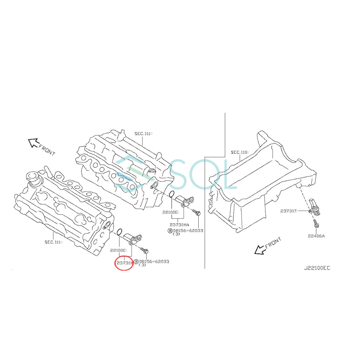 日産 プレサージュ(PU31) スカイライン(V35 NV35) フーガ(PY50 PNY50) カムシャフトポジションセンサー Oリング付 23731-AL61A 23731-AL616_画像3