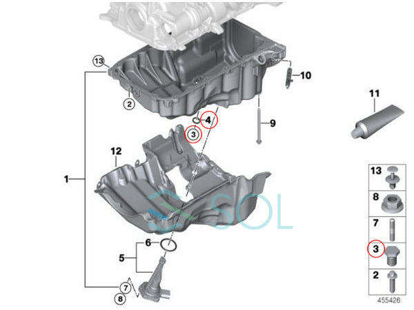 BMW F32 F33 F36 F82 F83 E85 E86 E89 Z4 ドレンボルト ワッシャー付 420i 430i 435i 440i M4 2.2i 2.5i 3.0i 3.0si 23i 35i_画像6