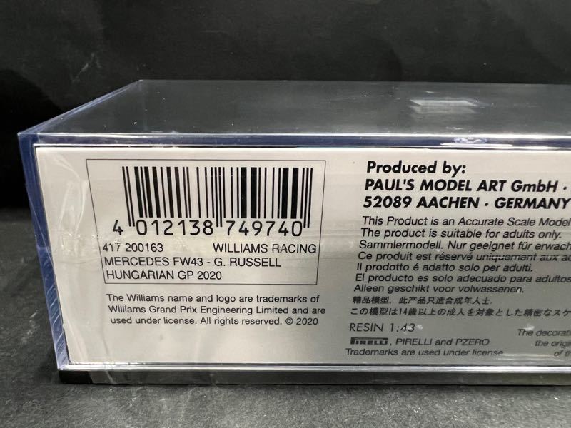 ミニチャンプス pma 1/43 417200163 ウイリアムズ FW43 ＃６３ ジョージ・ラッセル 2020 ハンガリーGP_画像8