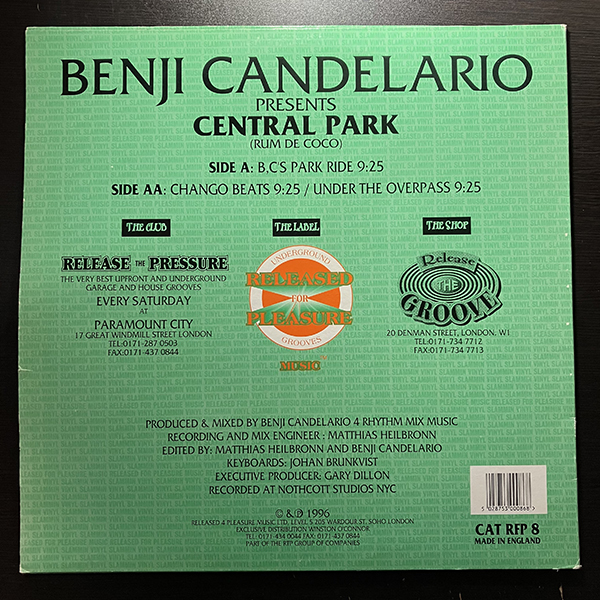 Benji Candelario / Central Park (Rum De Coco) [Released For Pleasure RFP 8] UK盤 _画像2