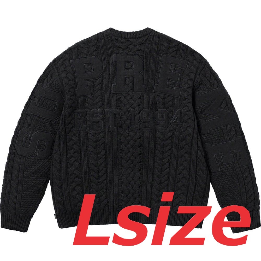 送料無料 Lサイズ 23AW Supreme Applique Cable Knit Sweater Black 黒