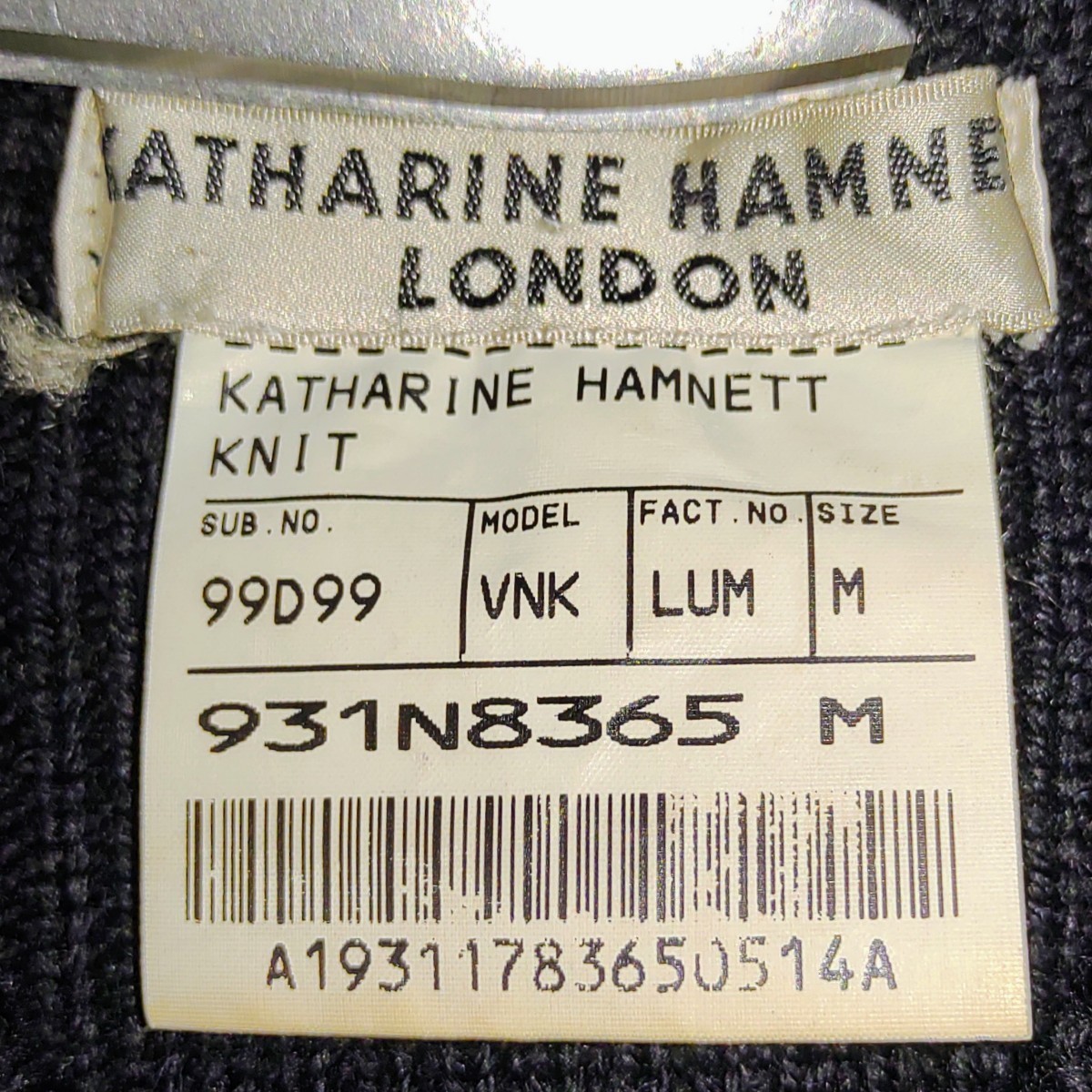 2312020 KATHARINE HAMNETT LONDON キャサリンハムネット KNIT 931N8365 M ボーダー ウール セーター Vネックニット 黒　カラーライン_画像5