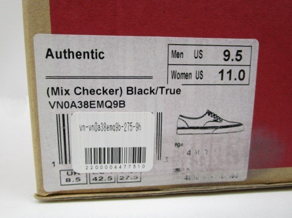 [即日発送] VANS Authentic (Mix Checker) VN0A38EMQ9B メンズ レディース スニーカー チェック 27.5cm ブラック×ホワイト 331の画像9