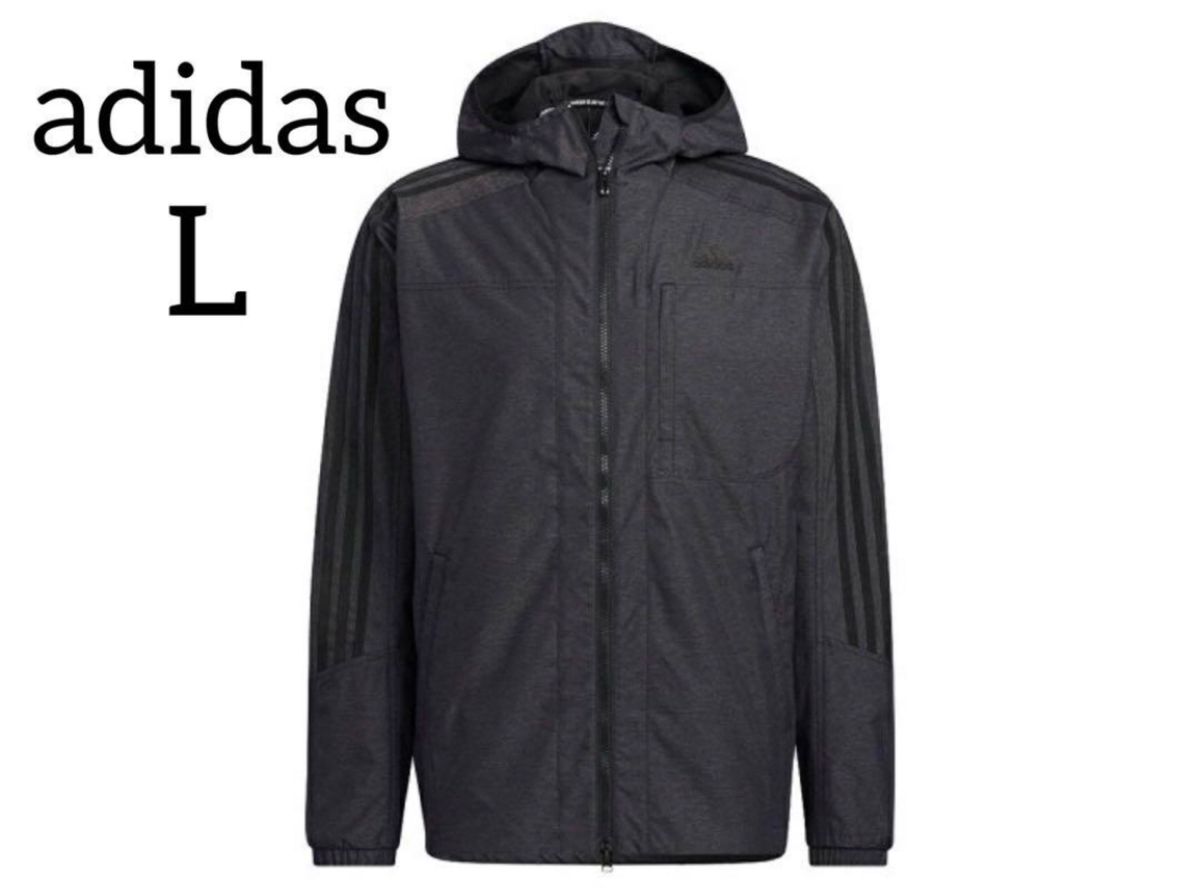 【未使用】adidas アウター　メンズ　L ブラック アディダス　パーカー　ウインドジャケット　秋冬　黒　スリーストライプス