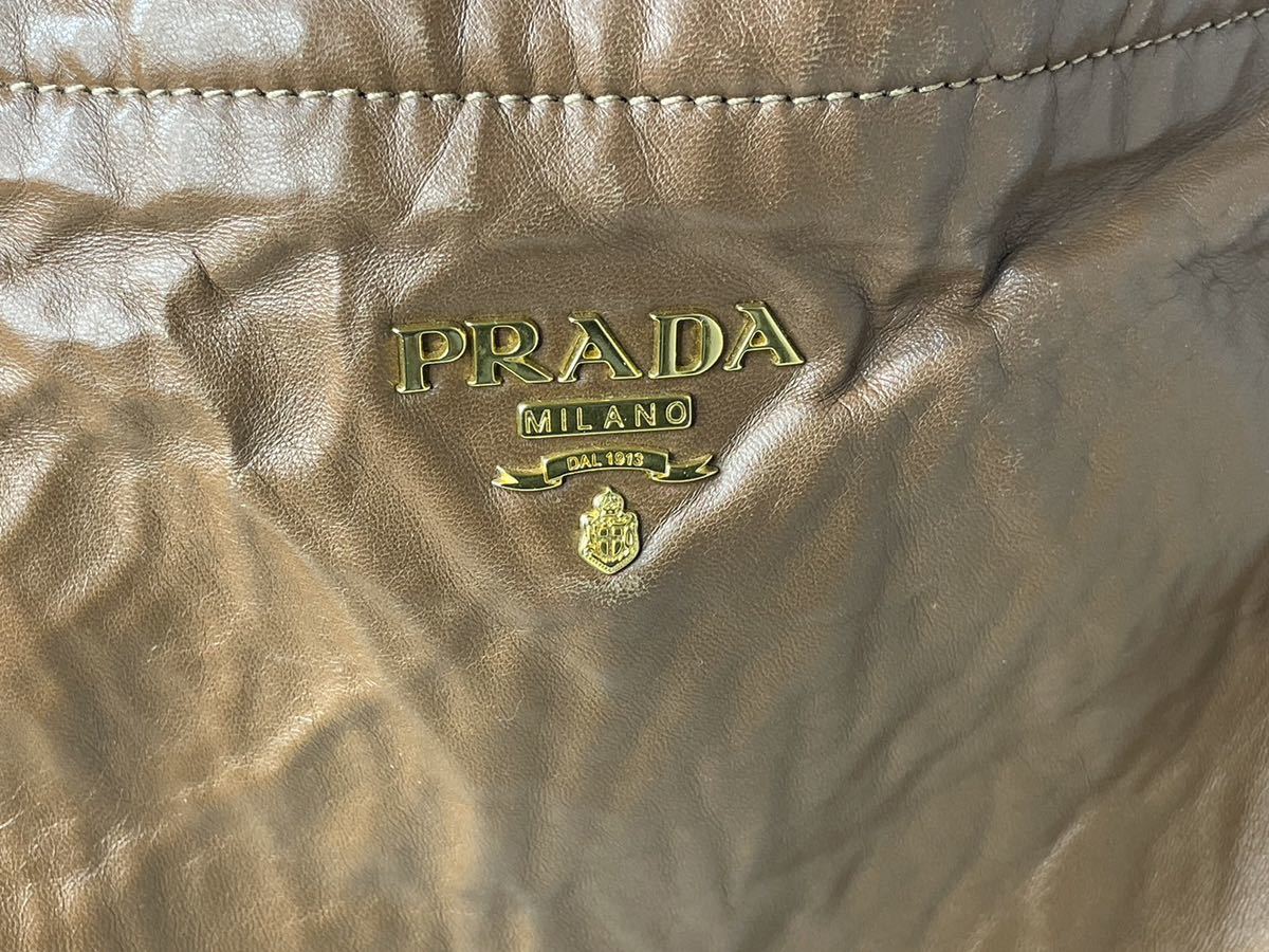 PRADA レザー プラダ トートバッグ ショルダー ブラウン系 シワ加工 ヴィンテージ ミラノ_画像5