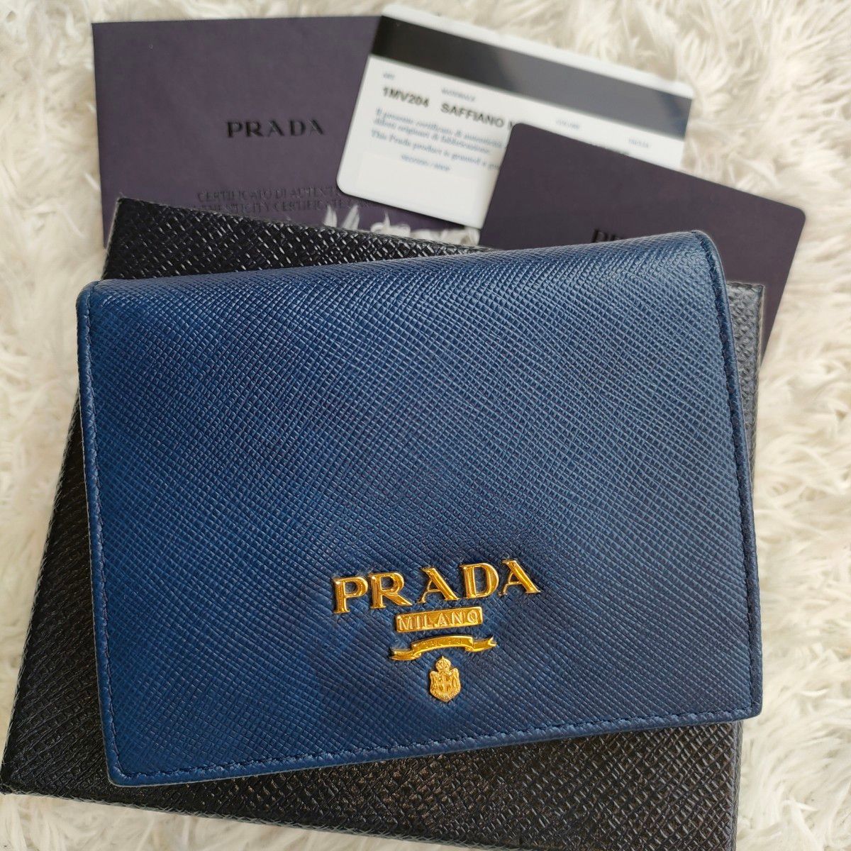 極美品 PRADA プラダ サフィアーノ 二つ折り 折財布 サイフ ミニ