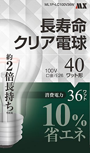 長寿命クリア電球 40W形 1個入 消費電力36W 口金E26 一般電球の代替に_画像1