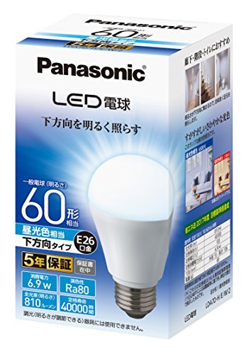 パナソニック LED電球 口金直径26mm 電球60形相当 昼光色相当(6.9W) 一般電球 下方向タイプ 1個入り 密閉器具対応_画像1