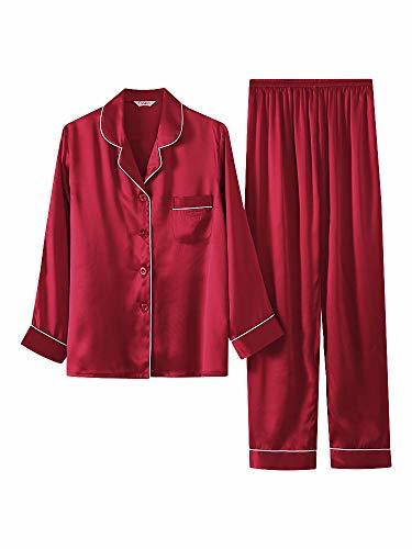 [ユメカイロウ] パジャマ レディース シルク100％ 絹 サテン 長袖 シンプル バイカラー 無地 パイピング 3カラー M-XL (XL,