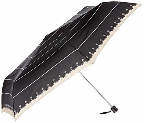 [ムーンバット] 雨傘 婦人折りたたみ傘 大きいサイズ ボーダー&お花 レディース ブラック 日本 親骨の長さ:60? 全長(収納時):約26?_画像1