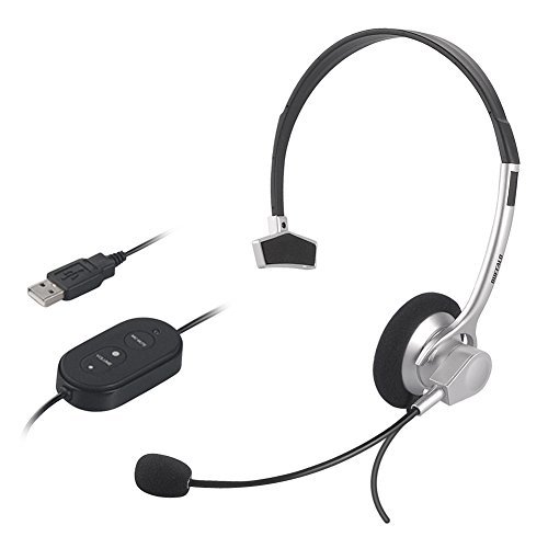 iBUFFALO 片耳ヘッドバンド式ヘッドセット USB接続/ノイズキャンセリングマイク搭載 シルバー