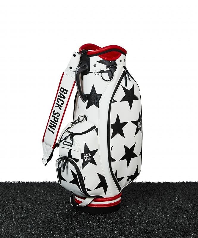 【正規品】BACK SPIN! STAR PU Tour Golf Bag バックスピン 合皮キャディバッグ 星柄 9型 ホワイトxブラック 47インチ対応 9.0型 おしゃれ_画像1