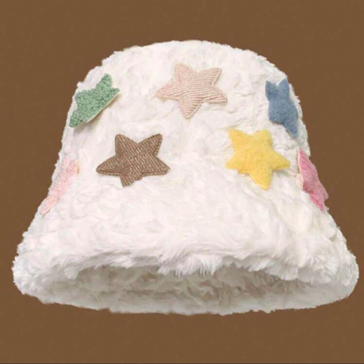 ハット　韓国　レディース帽子　小物　ホワイト　星　もこもこ　バケットハット　可愛い　冬　 白　ファッション