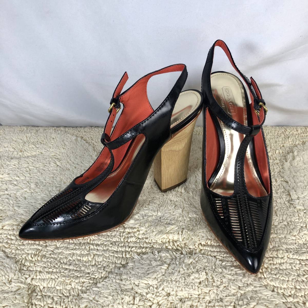  beautiful goods *COACH* size 37 (23.5cm corresponding )jo Anna Coach sandals tea n key heel lady's black black leather high heel H025