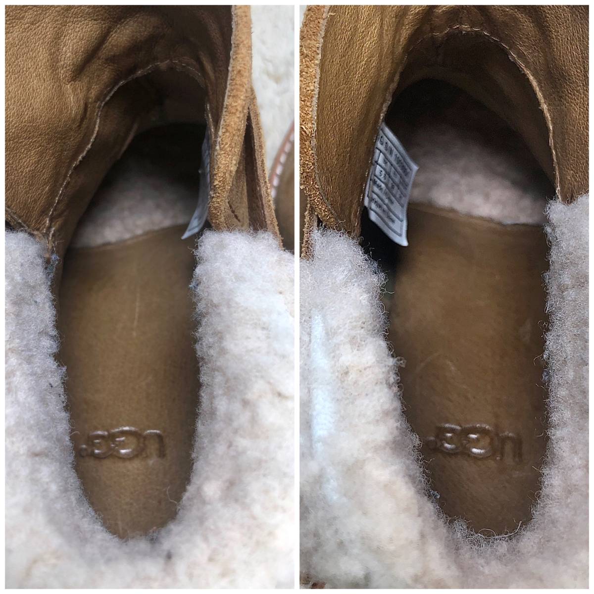 美品★UGG★サイズ24.0cm ムートンブーツ アグ レディース ブラウン系 キャメル ショートブーツ ハイヒール ウェッジソール 厚底 H026