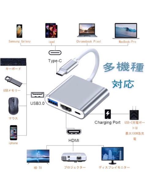 USB Type C HDMI アダプタ USB C ハブ SK-CinDa USB Type C to HDMI 3in1変換アダプタ 1080P 4K解像度 テレビ出力 UHDコンバータ _画像6