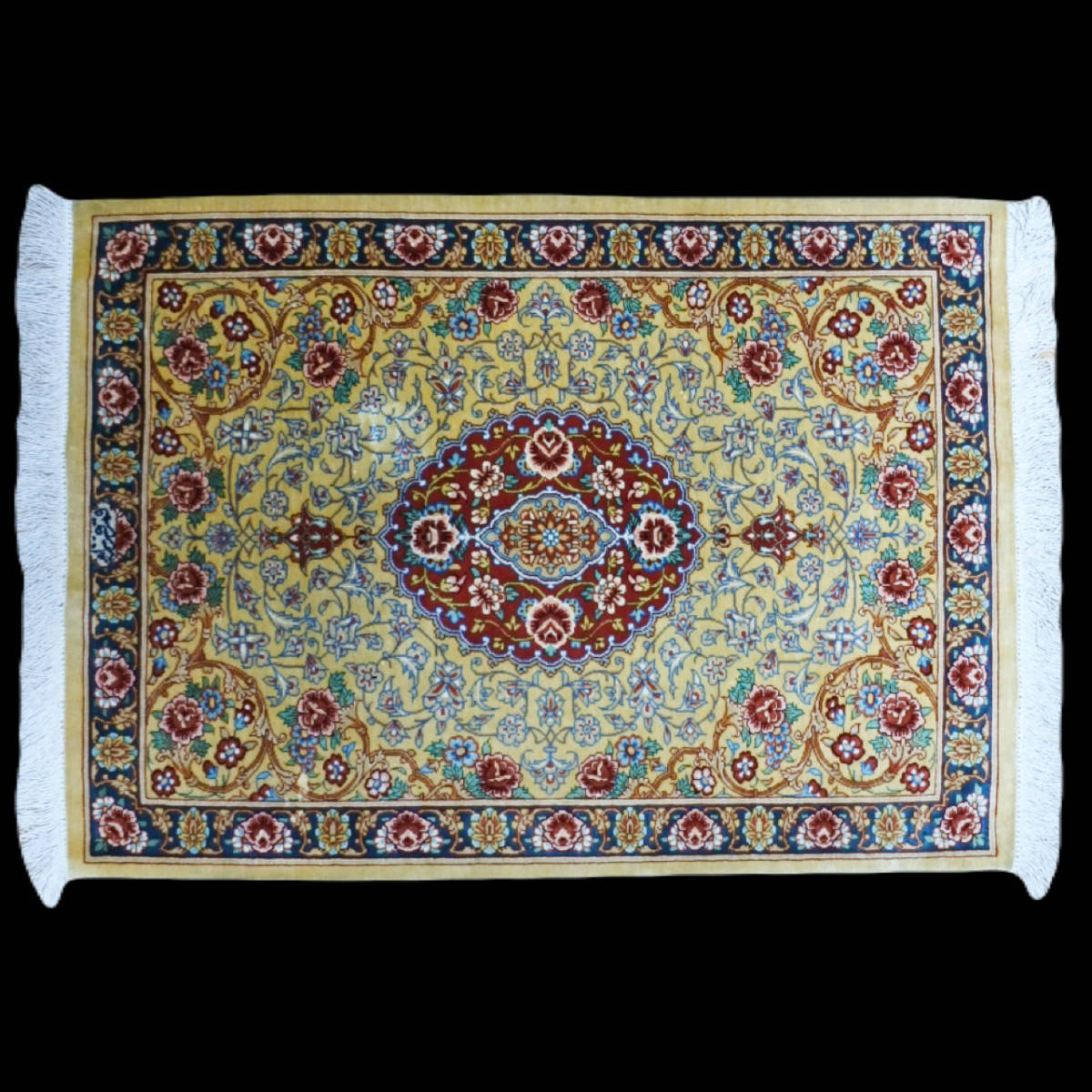 ◆雅◆ ペルシャ絨毯 ペルシャ シルク イラン クム産 75×55cm 110万ノット / HK.23.11 [C27] JH