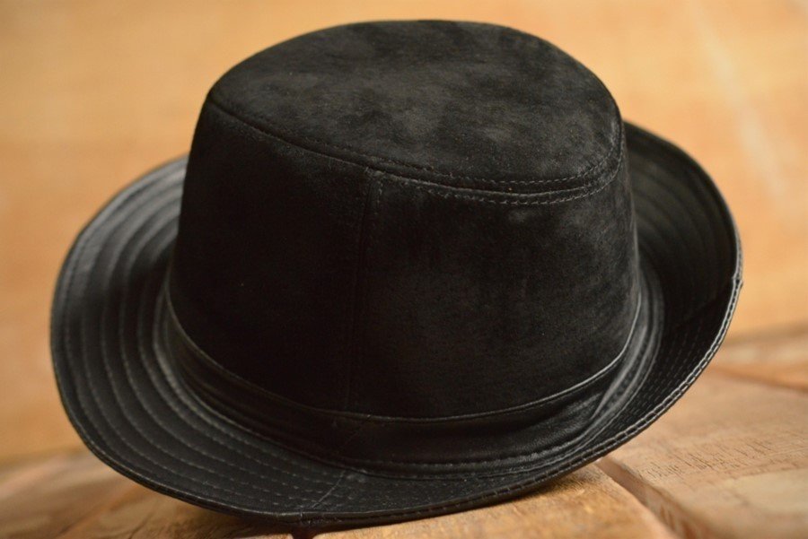 本革 レザー 中折れハット ハット FEDORA HAT 帽子 メンズ フェドラハット 7998481 ブラックスエード 新品 1円 スタート_画像3