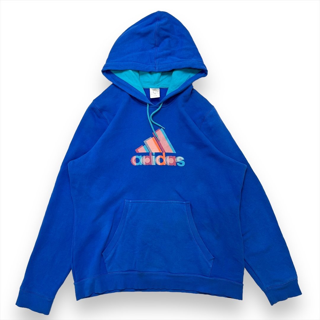 アディダス パーカー ブルー adidas 古着 メンズ XL ロゴプリント スポーツ_画像1