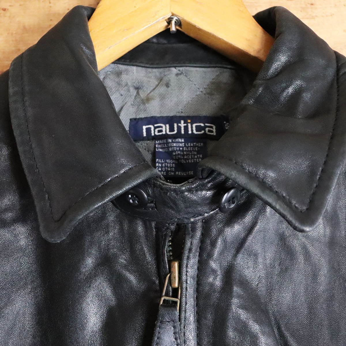 \6K/s6.23-3　90s～　nautica　ノーティカ　レザージャケット　本皮　レザーブルゾン　革ジャン　皮ジャン　アメリカ古着　メンズ　38_画像3